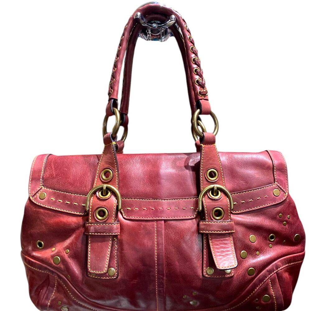 COACH RARE, Vintage Soho Satchel- Flap, Studded -9642- Burgundy/Oxblood Leather